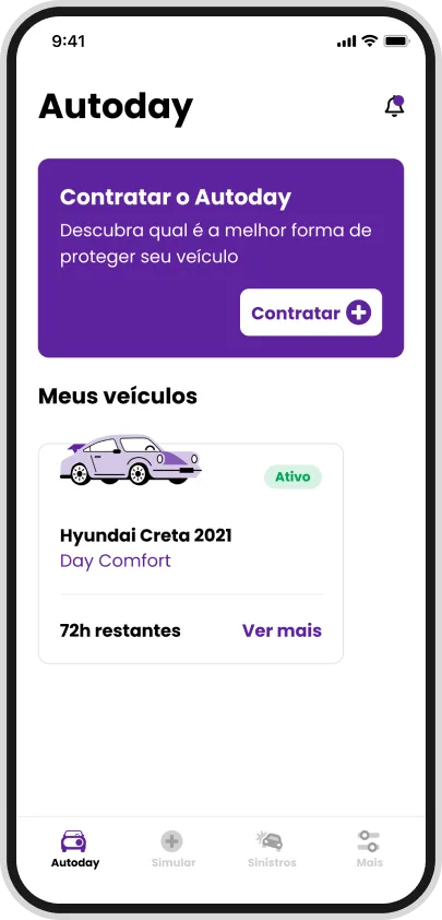 Interface principal do aplicativo Autoday desenvolvido pela Phurshell